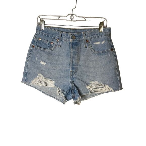 Levi’s 501 Distressed Button Fly Light Wash Denim Shorts Size 28